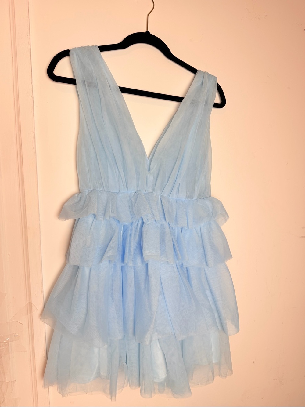 Fashion Nova Light Blue Ruffled Tulle Mini Dress